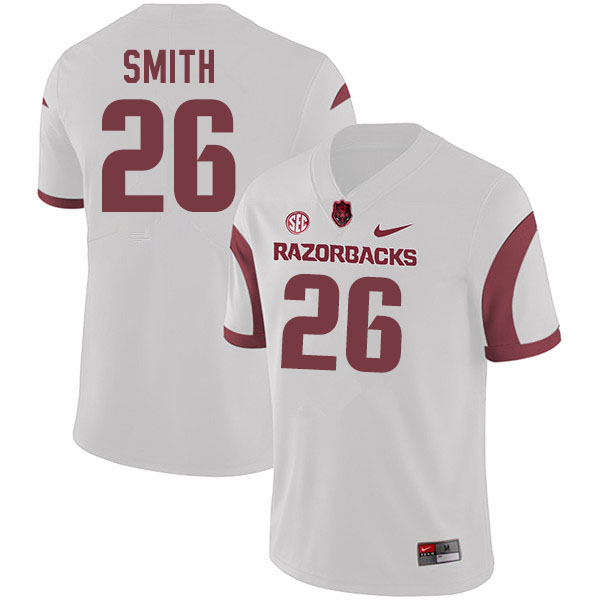 Men #26 Micahh Smith Arkansas Razorbacks College Football Jerseys Sale-White - Click Image to Close